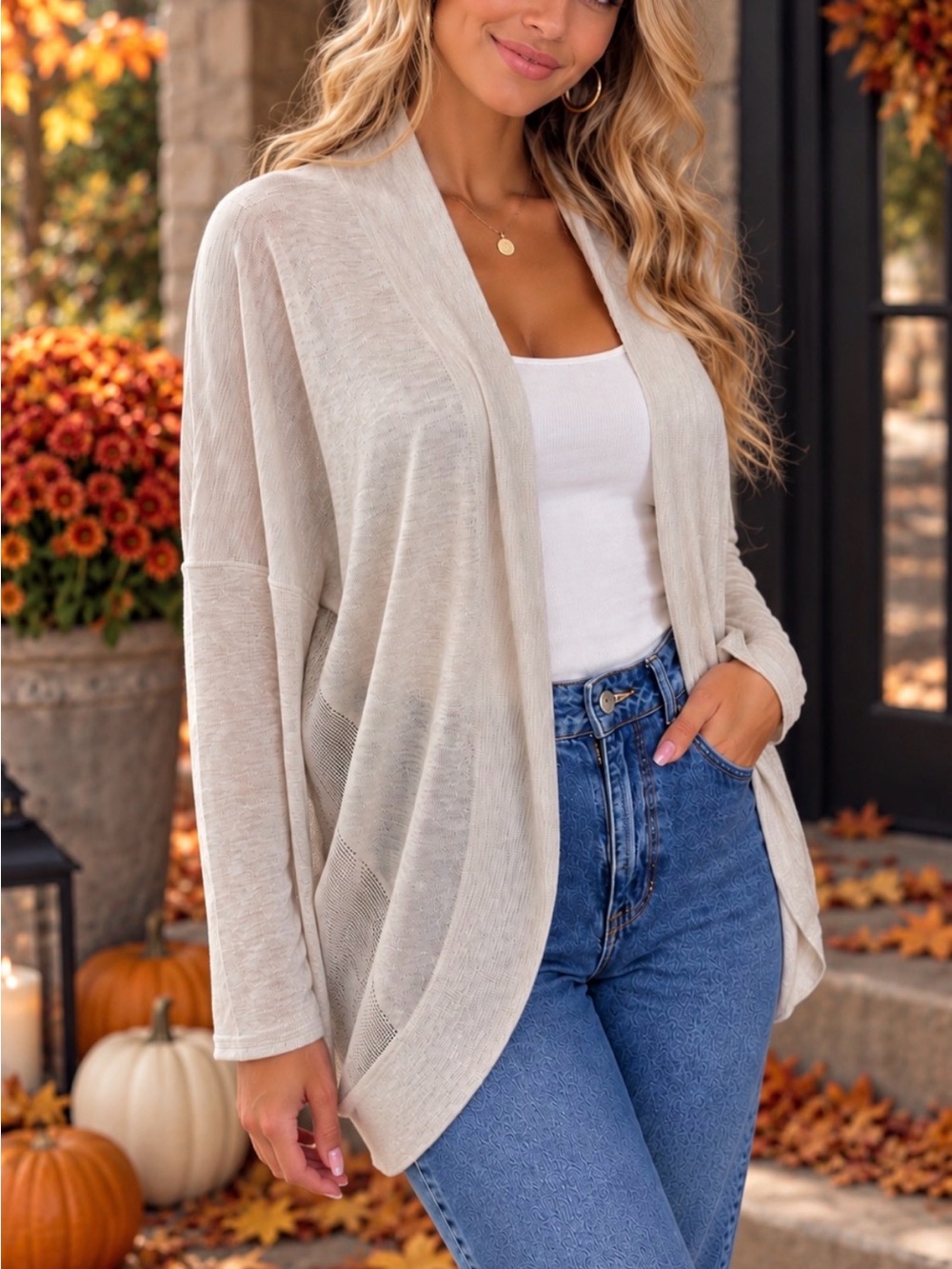 AllSaints Sheer Mesh Open-Front Cardigan Sweater Cream Size Large